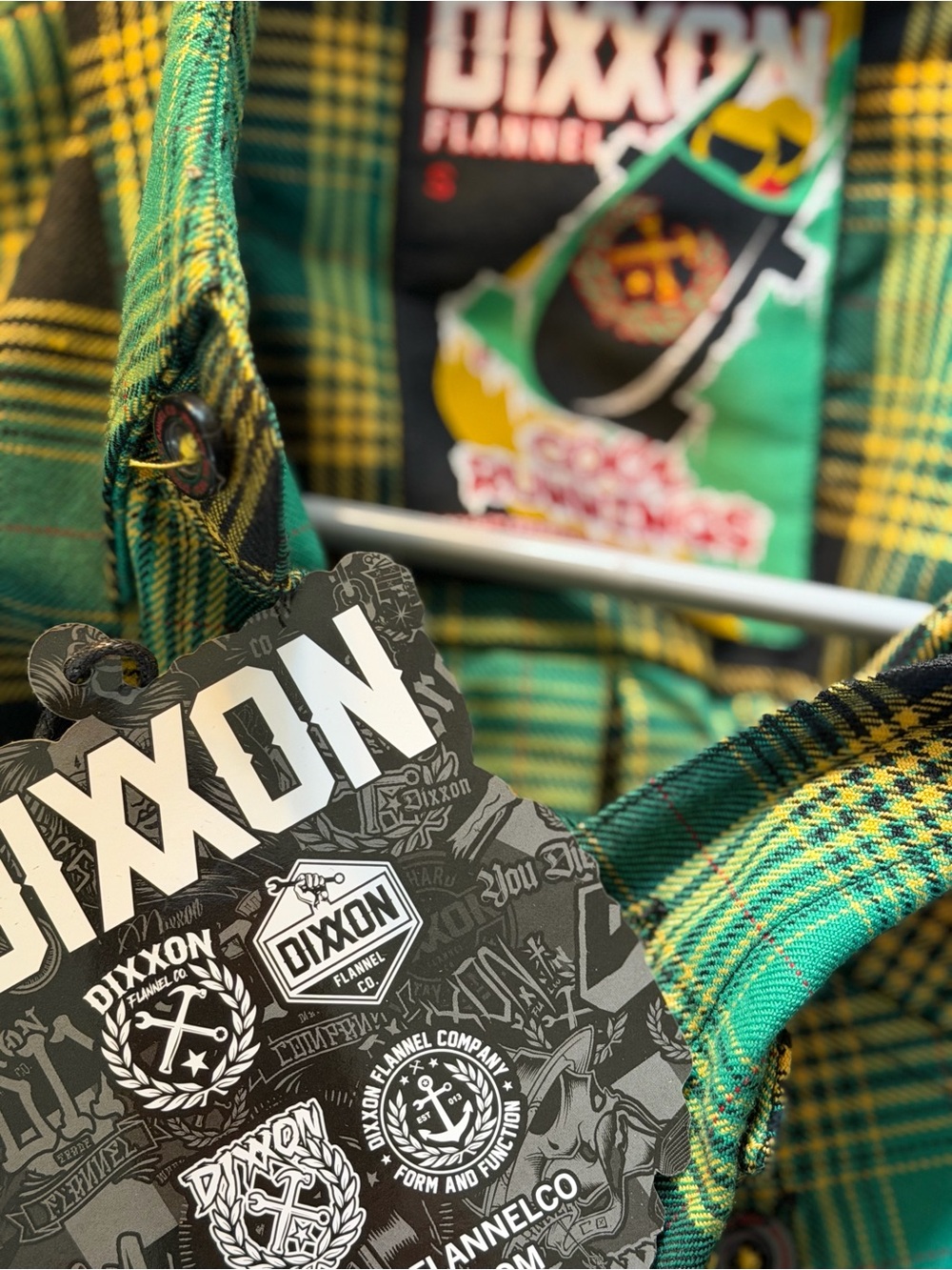 DIXXON Men's Limited Edition Cool Runnings Green and Yellow Plaid Flannel Shirt - Picture 3 of 8